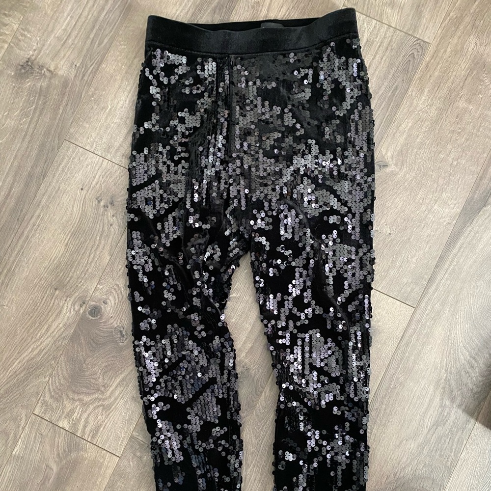 Express high waisted black sequin leggings worn 1x